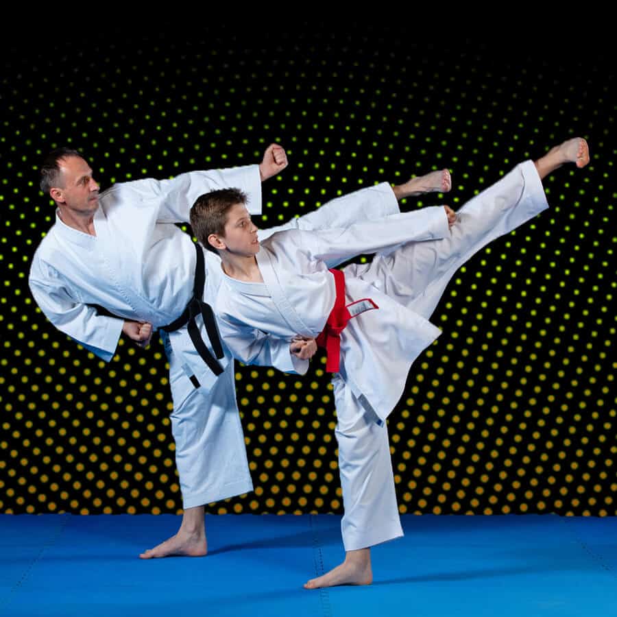 Martial Arts Lessons for Families in Danvers MA - Dad and Son High Kick