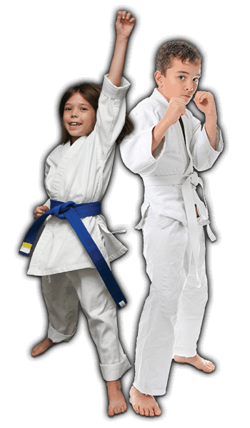Martial Arts Lessons for Kids in Danvers MA - Happy Blue Belt Girl and Focused Boy Banner